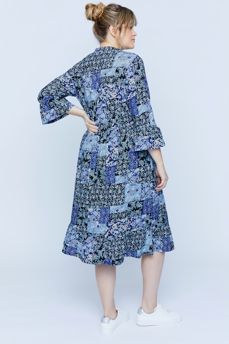 Bellieva-Kleid, Jersey, Rundhals, Volants, 3/4-Ärmel, Biobaumwolle, GOTS