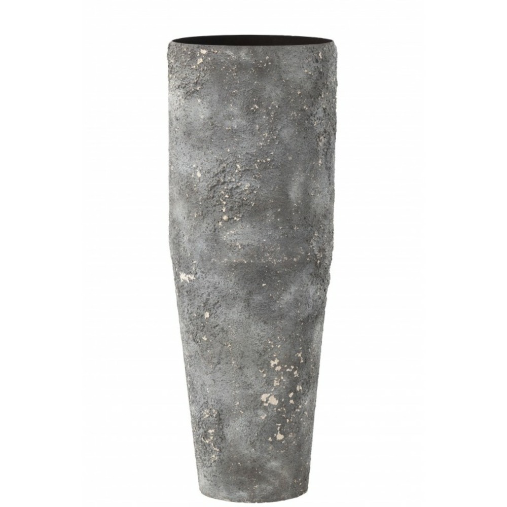 Vase cylindrique rugueux en métal gris 25x25x71cm