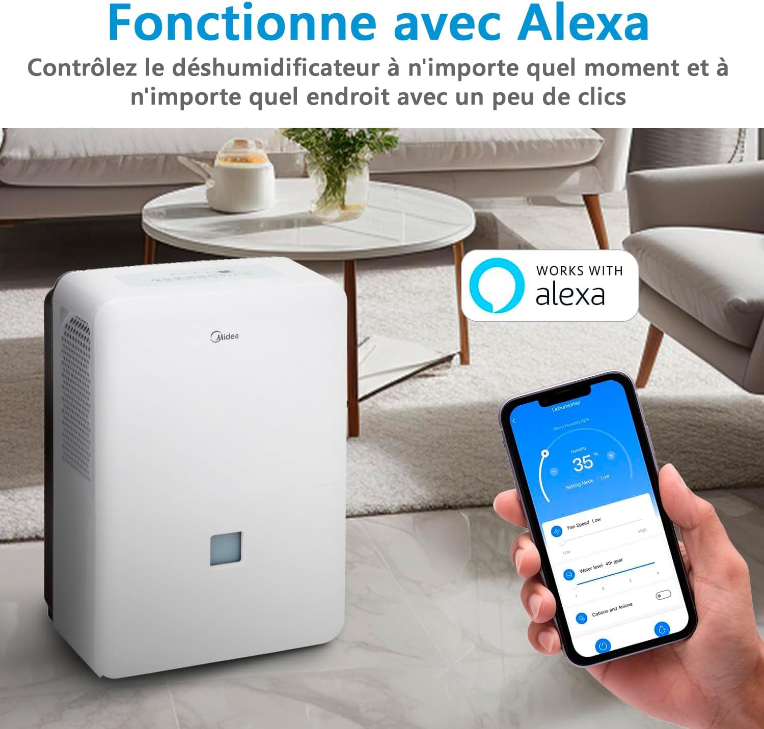 MIDEA Déshumidificateur industriel grande capacité 50 l pour humidité intérieure jusqu'à 112 m² / 300 m3 - Déshumidificateur d'humidité grands espaces avec réservoir amovible - Démufier faible