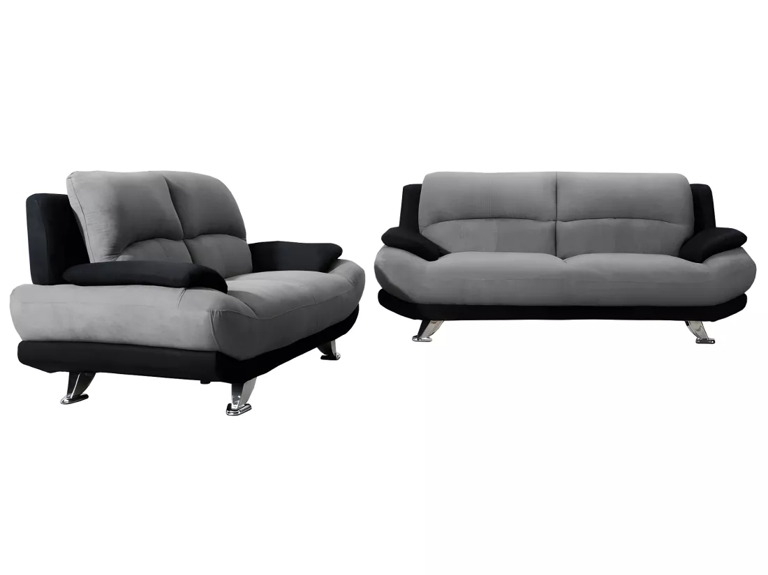 Canapés 3 places et 2 places en microfibre MUSKO - Bicolore gris et noir