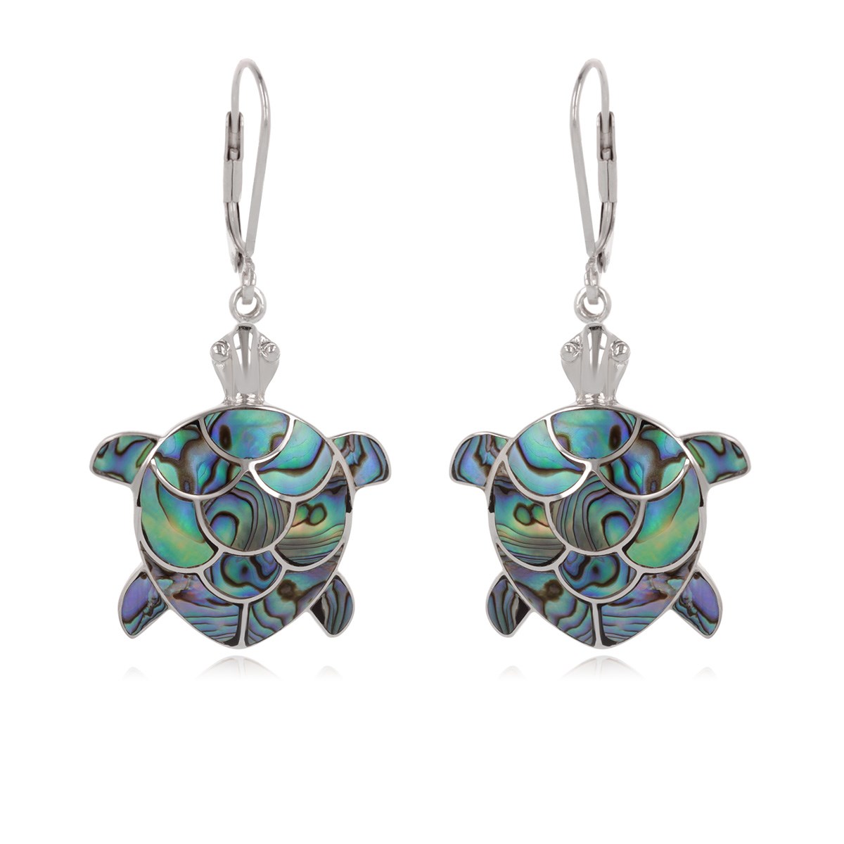 Boucles d'Oreille Tortue en Nacre Abalone Sertie Argent 925