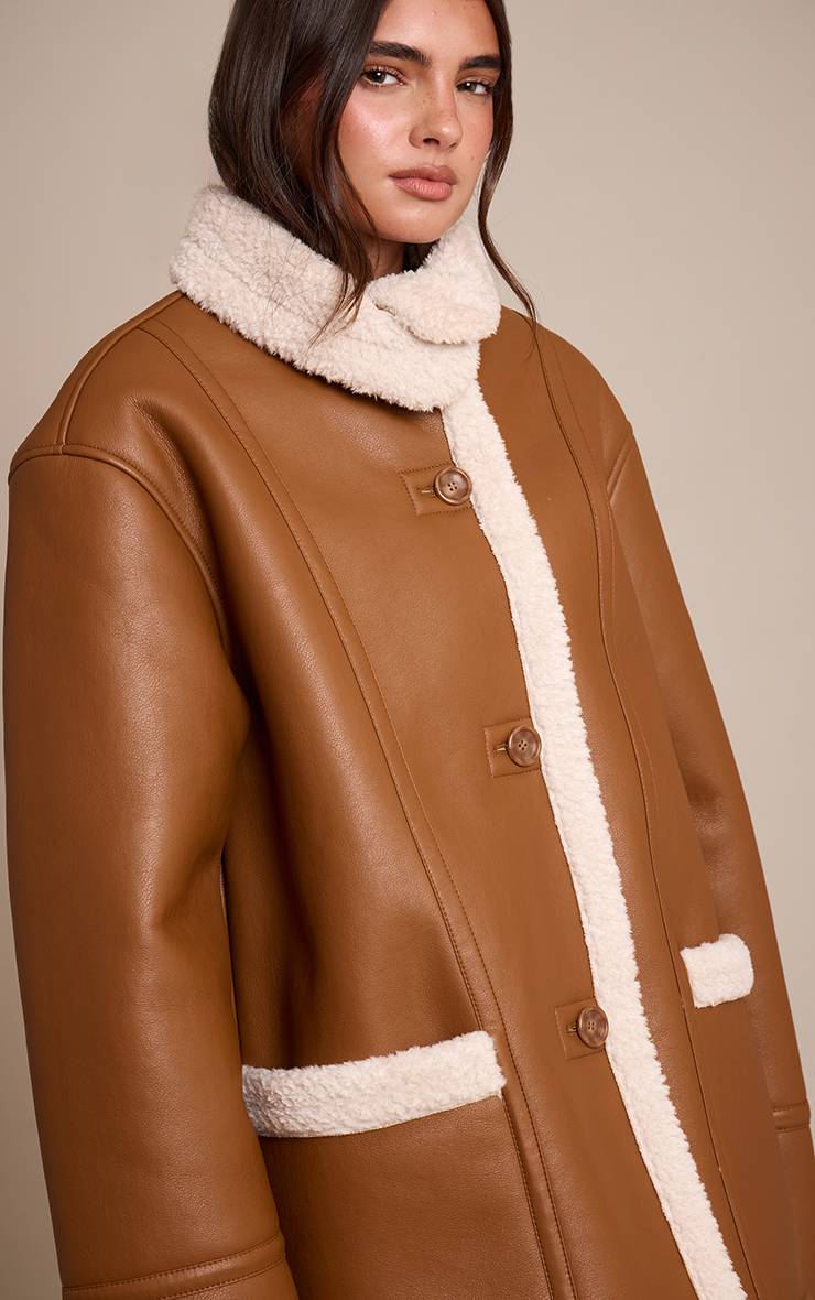 Marron Manteau Aviateur Col Montant En Synthétiquecuir