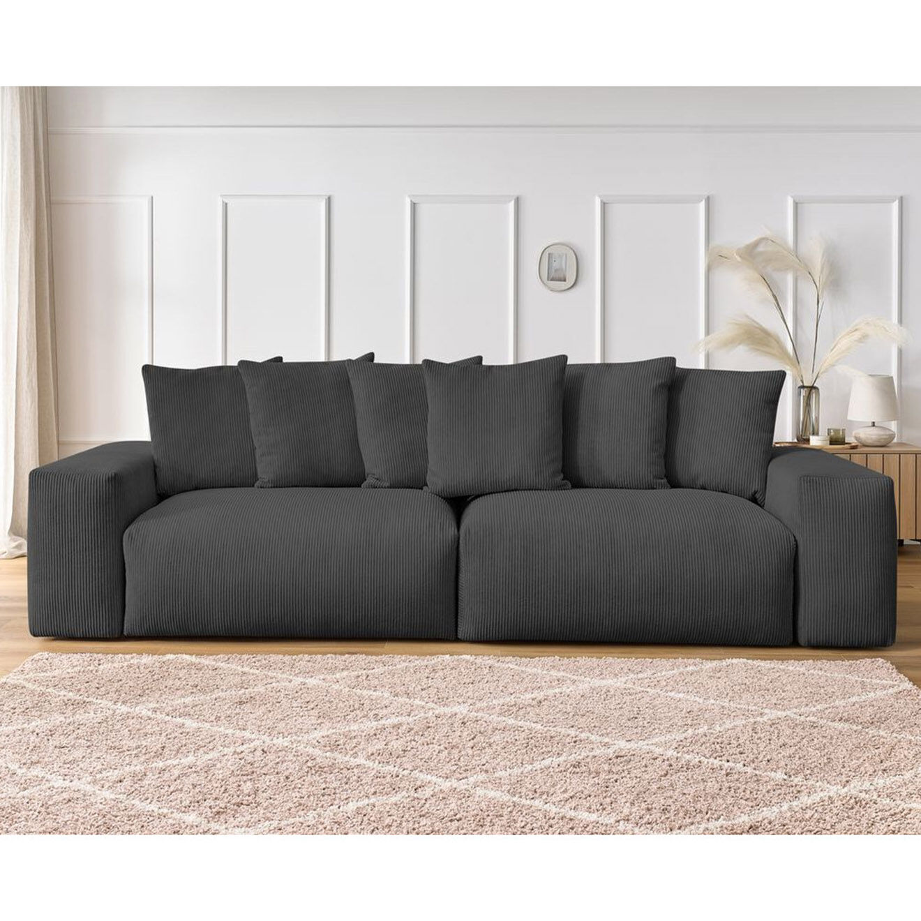 Bobochic Canapé 4 places moelleux voltaire velours côtelé gris foncé - 320x124x75 cm