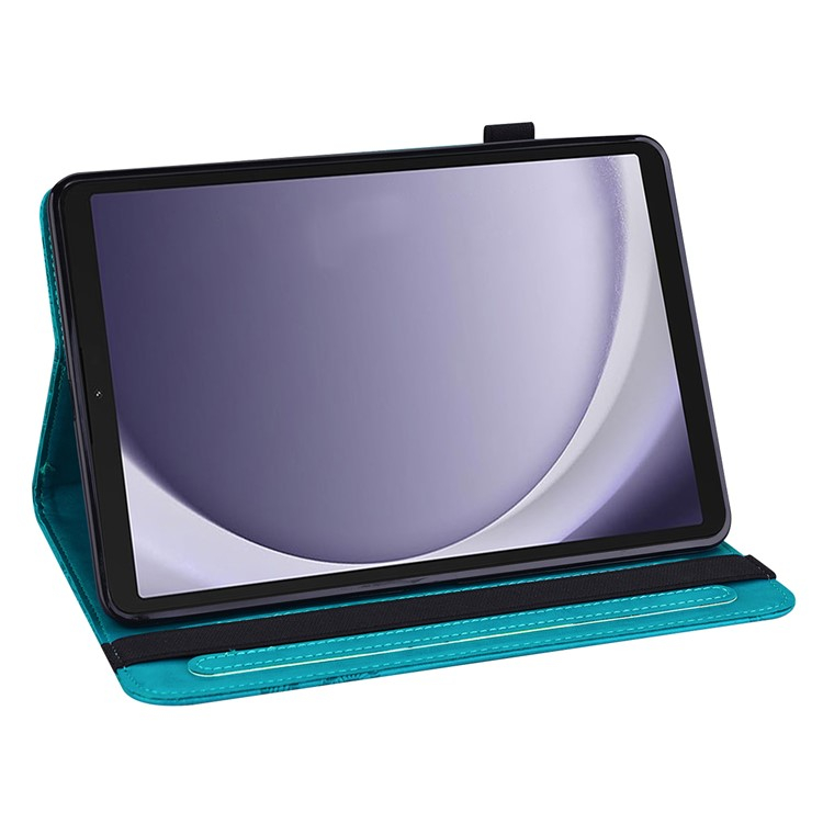 Samsung Galaxy Tab A9  Plus Leder Tasche Flip Cover Butterflies Imprint   S-Pen Halterung - Blaugrün