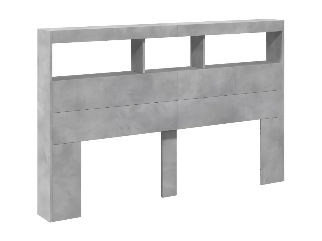 Armoire tête de lit avec LED gris béton 160x17x102 cm
