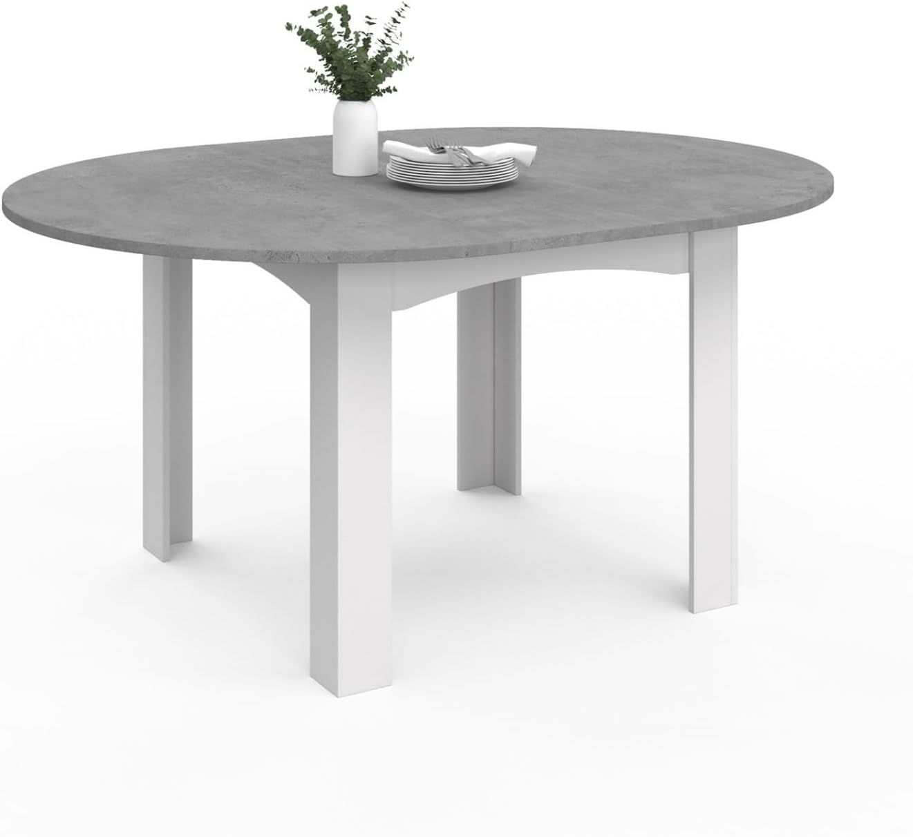 IDMarket - Ausziehbarer runder Esstisch DONA 4-8 Personen weiß Tischplatte Betoneffekt 110-150 cm DH8891605