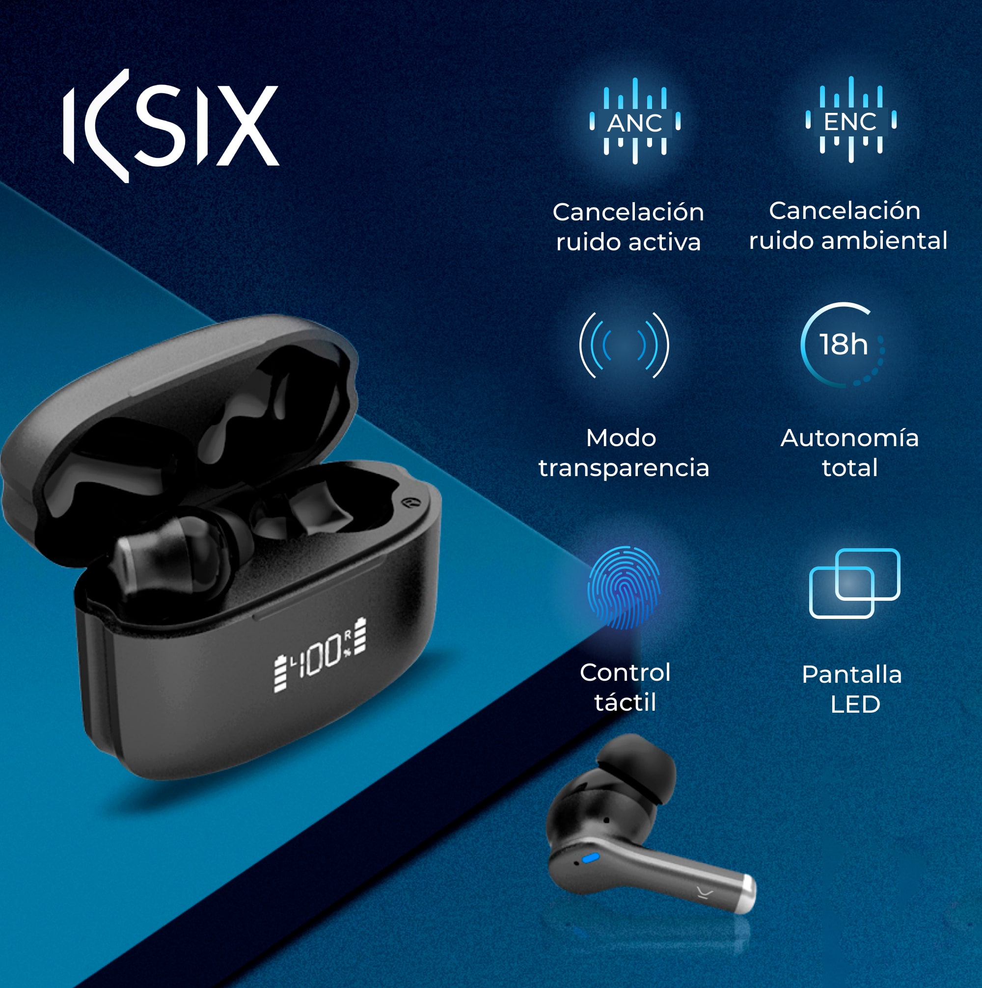 Fones de ouvido sem fio Ksix Noise Cancel 3