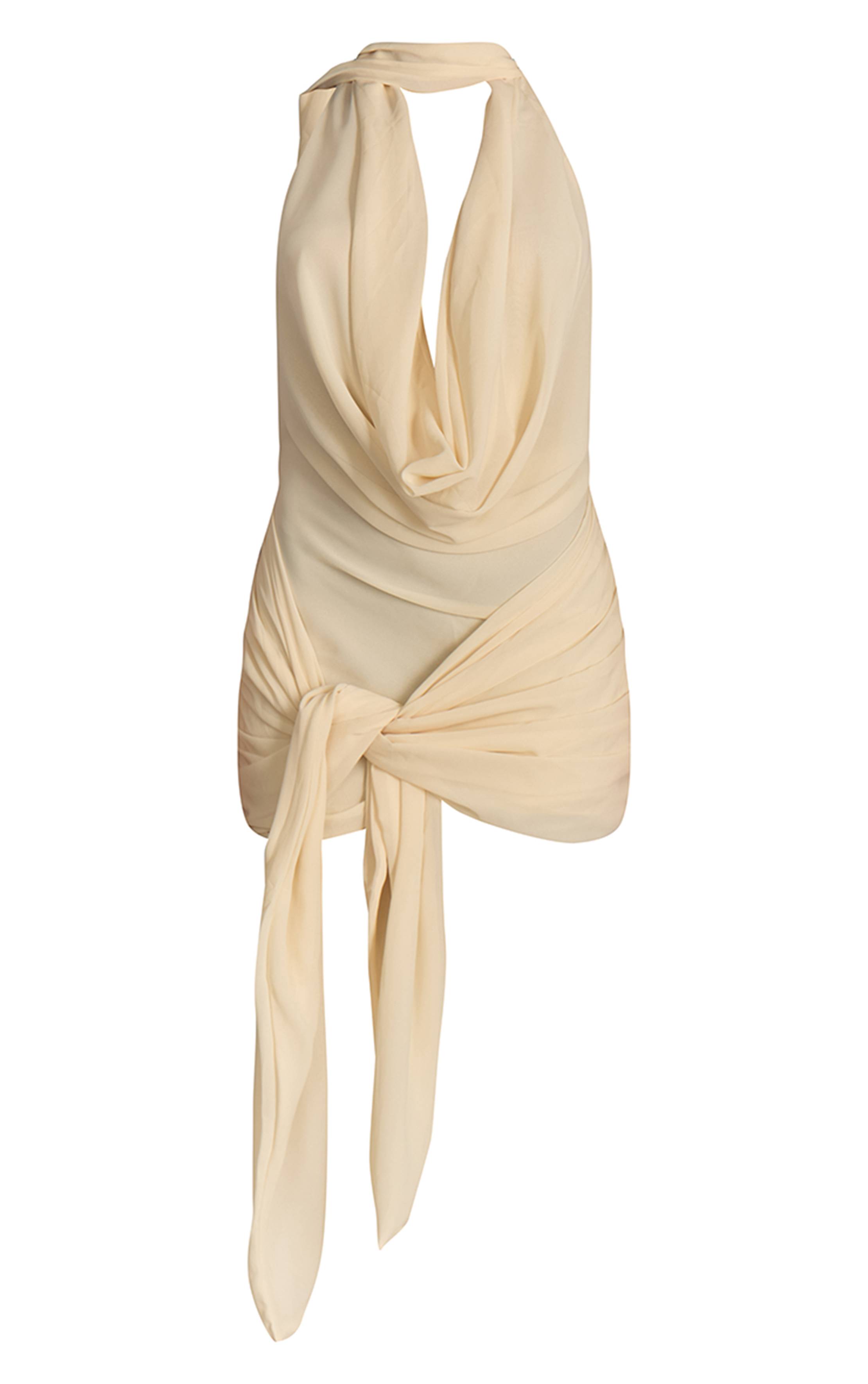Crème Mini Robe Portefeuille Tissée À Col Licou