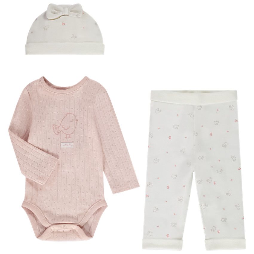 Ensemble 3 pièces pour bébé fille - Rose