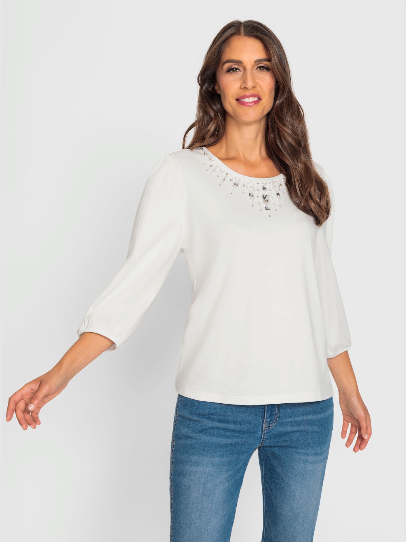 Sweat-shirt élégante application de pierres brillantes fantaisie