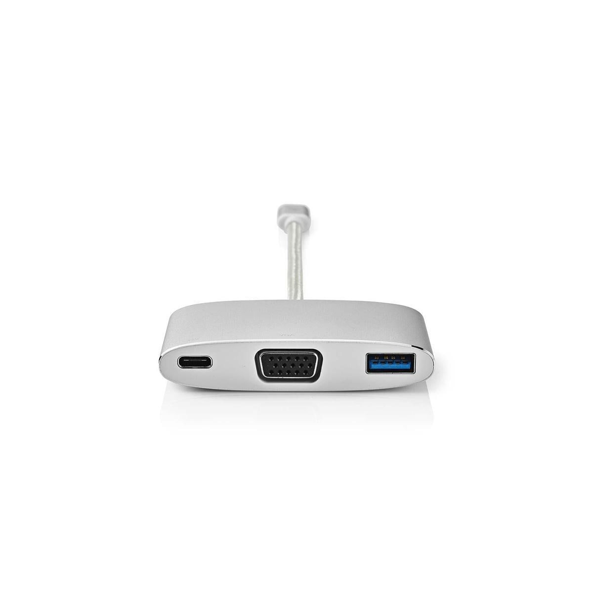 Nedis USB Multi-Port Adapter | USB 3.2 Gen 1 | USB-C™ Hann | USB-A Hun / USB-C™ Hunn / VGA Hun 15p | 5 Gbps | 0.20 m | Rund | Gull belagt | Flettet / Nylon | Sølv | Deksel Vindusboks