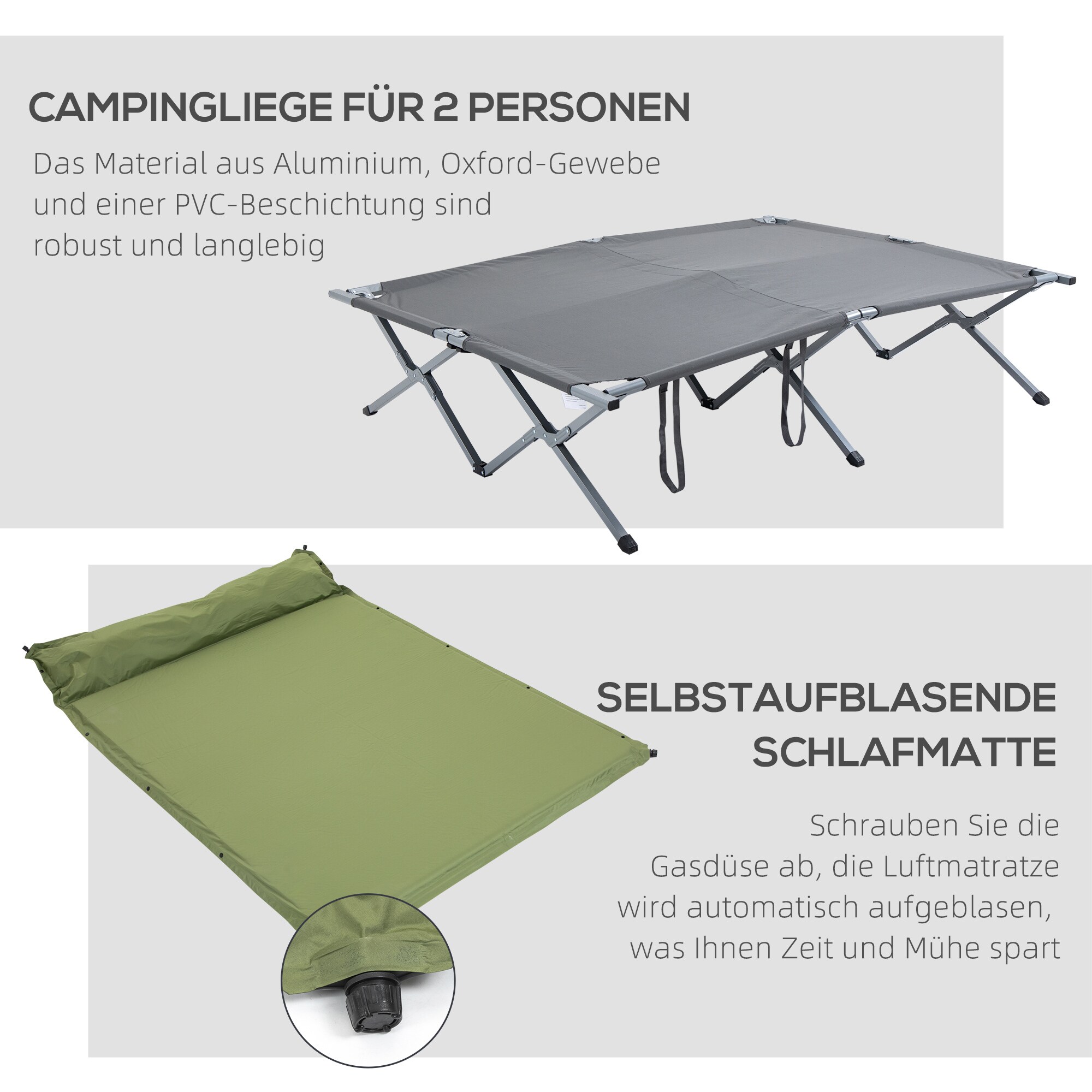 Outsunny Feldbett zusammenklappbar grau 200L x 146B x 159H cm