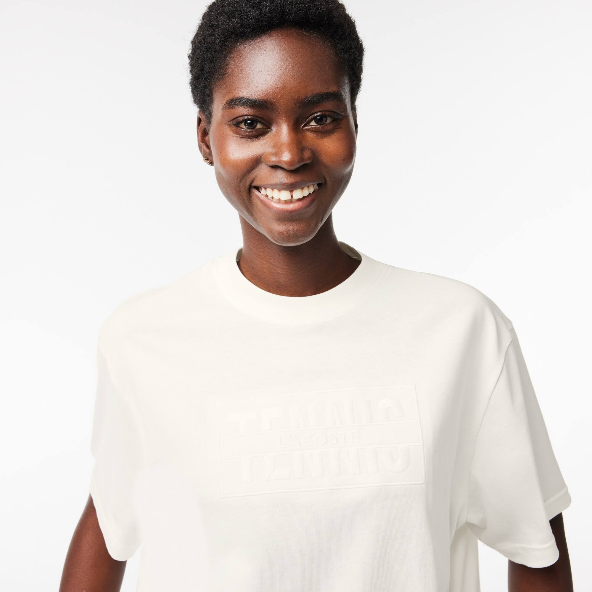 Extraweites T-Shirt aus Baumwolle mit Tennis-Stickerei T-Shirts - Weiss - Lacoste - Damen