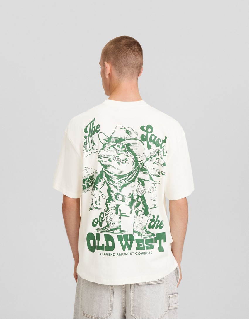 Camiseta de manga curta com estampa e modelagem quadrada
