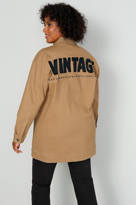 Longjacke, oversized, Ziernieten, Rücken-Stickerei, Langarm