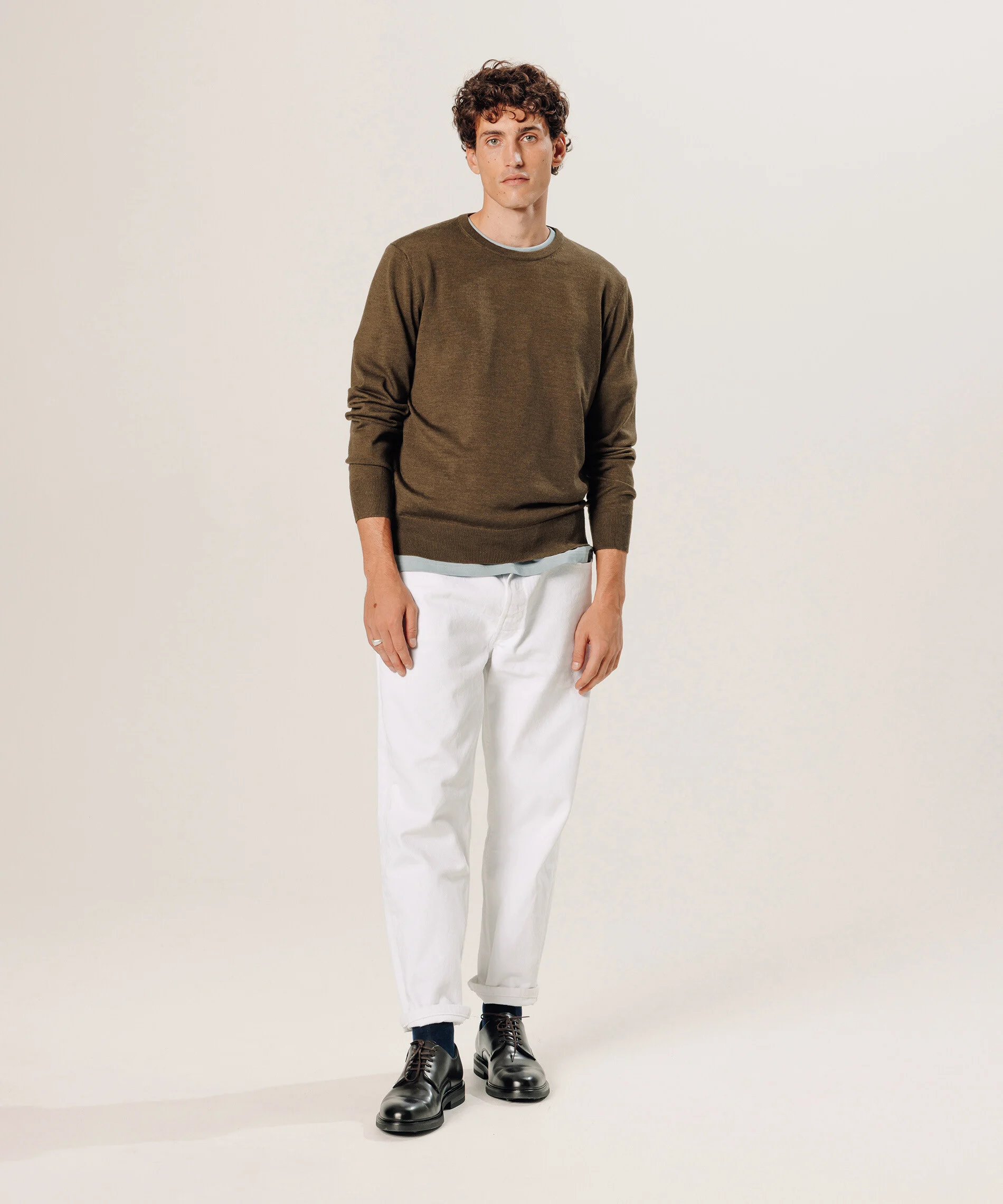 Pull col rond en laine mérinos | Marron