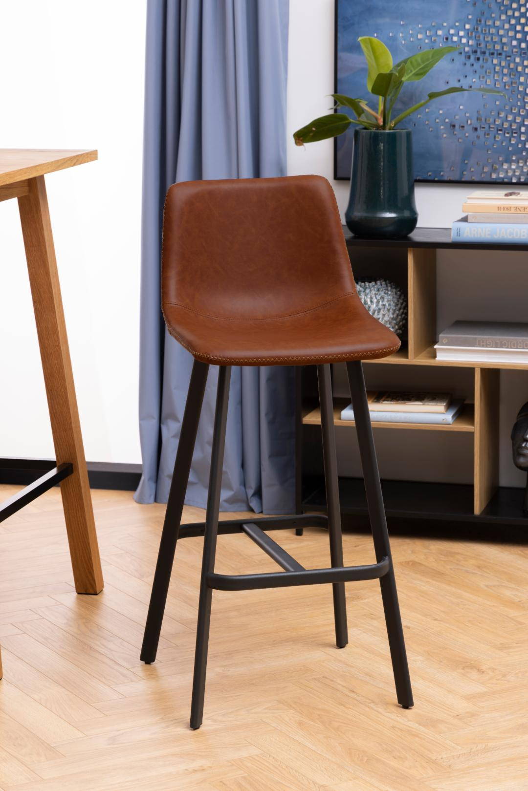 Sallinge Barkruk - Set van 2 - Cognac met zwart metalen frame