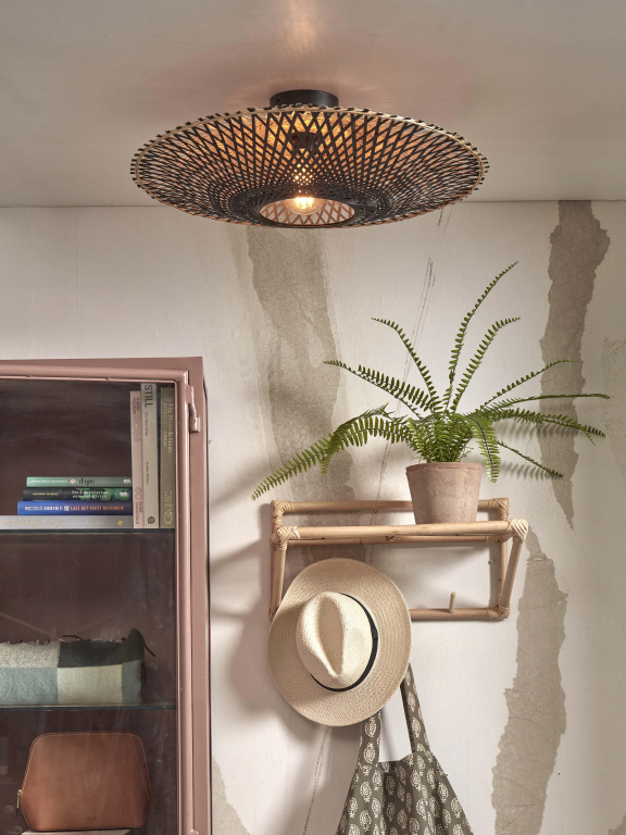 Good&Mojo Kalimantan plafondlamp medium Ø60 zwart/naturel