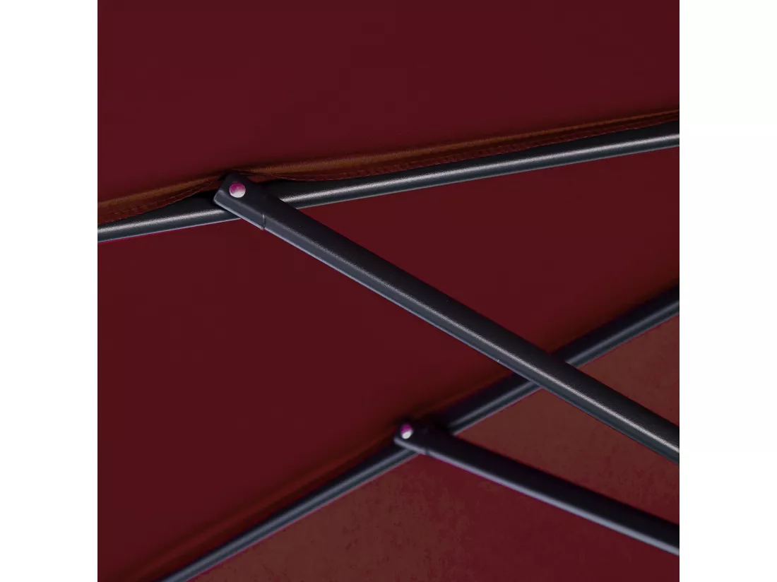Parasol déporté octogonal inclinable manivelle pied acier Ø 3 x 2,5H m bordeaux