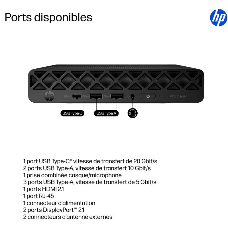 HP ProDesk 4 Mini G1i Intel Core Ultra 5 225T 32 Go DDR5-SDRAM 1 To SSD Windows 11 Pro Mini PC AI PC Noir