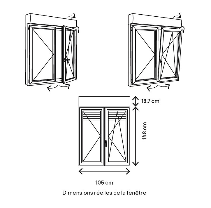 Fenêtre PVC 2 vantaux oscillo-battant + volet roulant électrique GoodHome blanc - 100 x h.145 cm