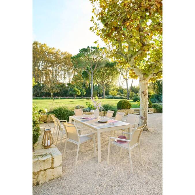 Table de jardin ÉVASION Effet bois Lin & Argile