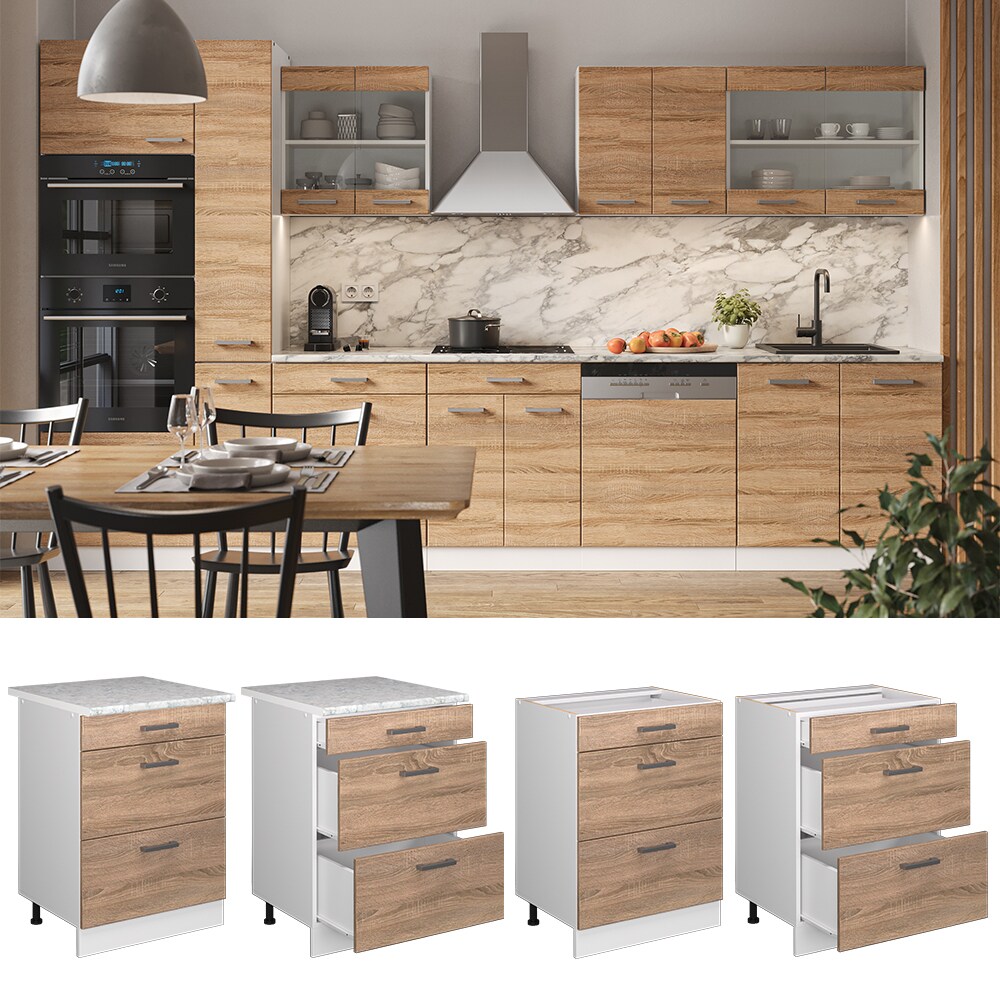 Vicco Schubladenunterschrank Küchenschrank Küchenzeile R-Line 60 cm Weiß Sonoma Schublade