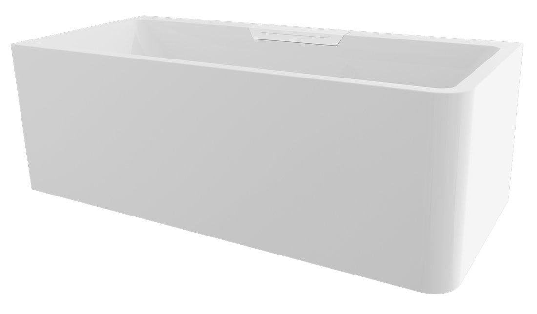 Polysan Monolith Cascata links half vrijstaand bad met witte waterval uitloop 180x80cm