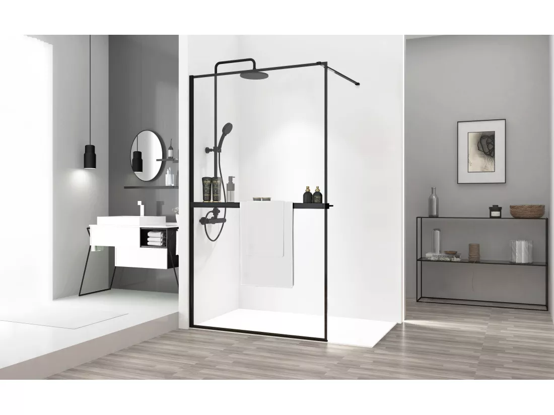 Paroi De Douche Rea Bler 80 Black + Étagère Et Support Evo