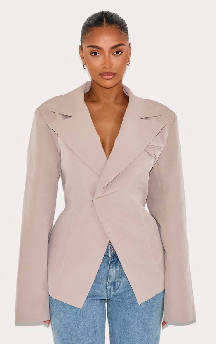Taupe Blazer Ajusté Asymétrique Croisé Avec Taille Ajustable Shape