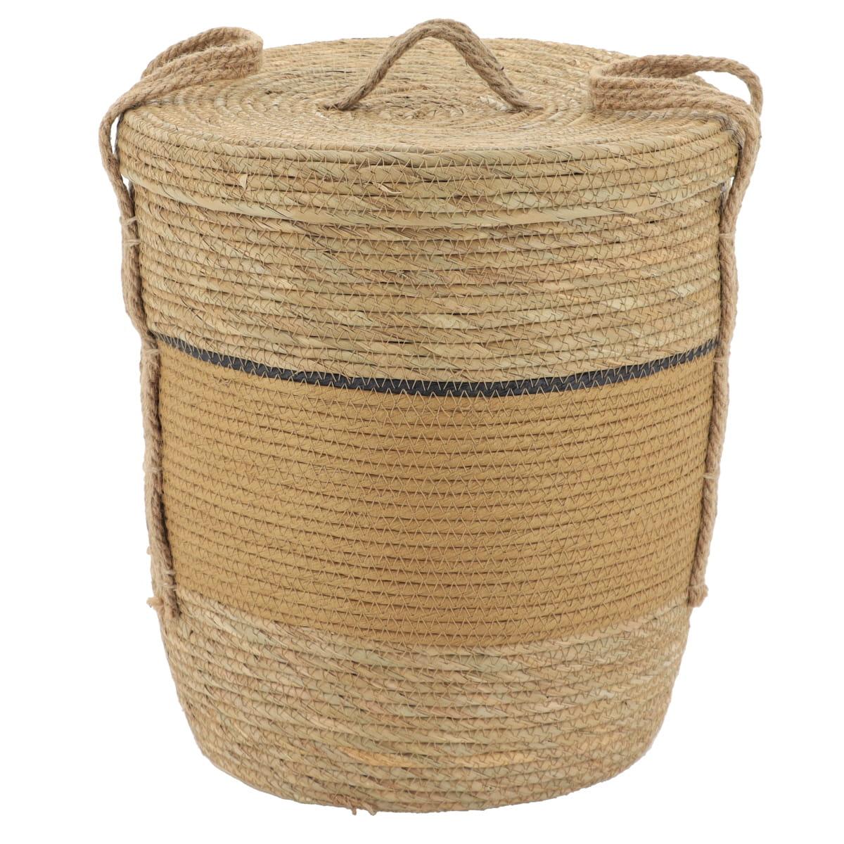 PANIERE PAPIER ET PAILLE AVEC COUVERCLE 32X38CM OCRE NATUREL