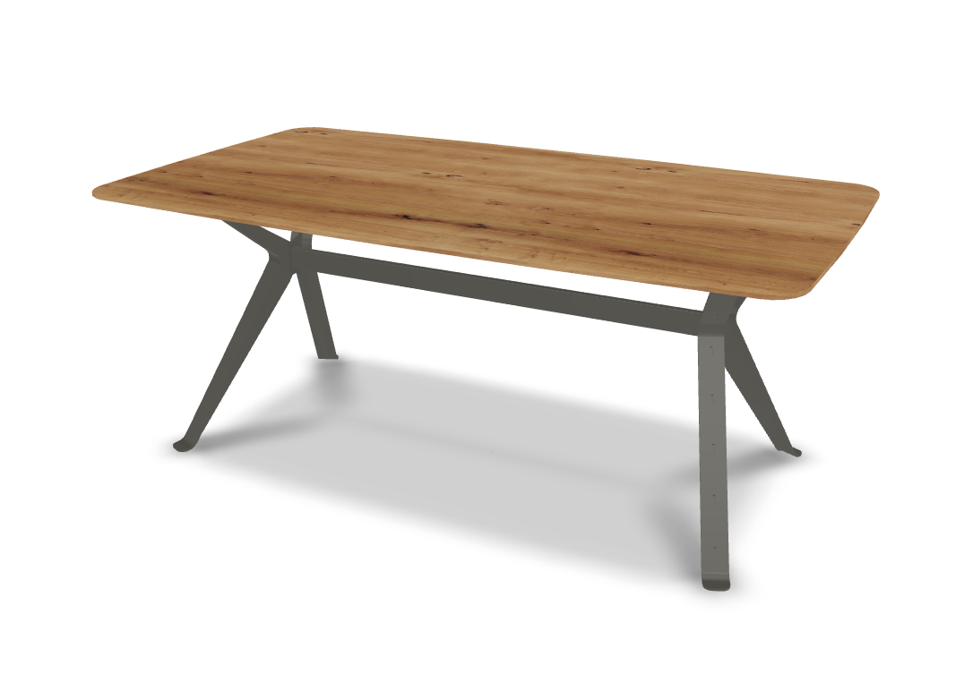 They & Me eettafel Chat – bootsvorm – eiken rustiek lak – RAL7022 ombergrijs 180 x 100 x 75 | Eiken Rustiek lak | Rechte Rand | Frame RAL7022 ombergrijs