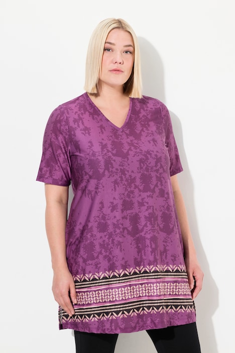 Longshirt, A-Linie, Alloverdruck, Saumbordüre