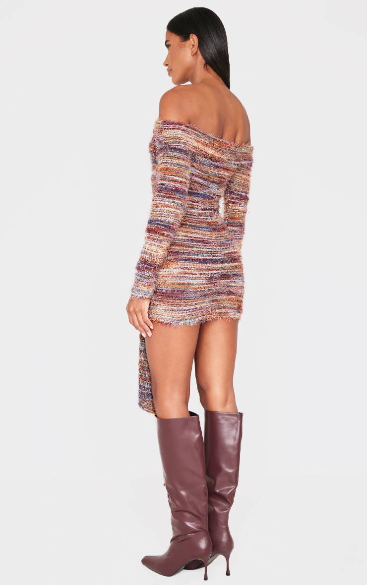 Multicolore Robe Moulante À Épaules Dénudées Avec Détail Drapé Et Texture Brossée