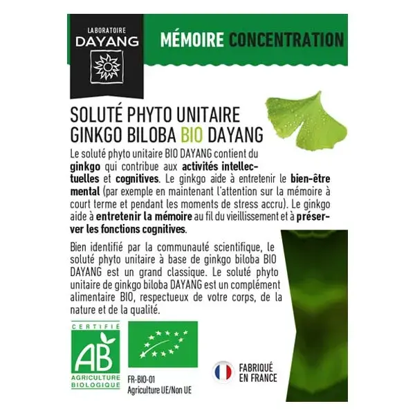 Dayang Ginkgo Biloba Orgânico 20 ampolas