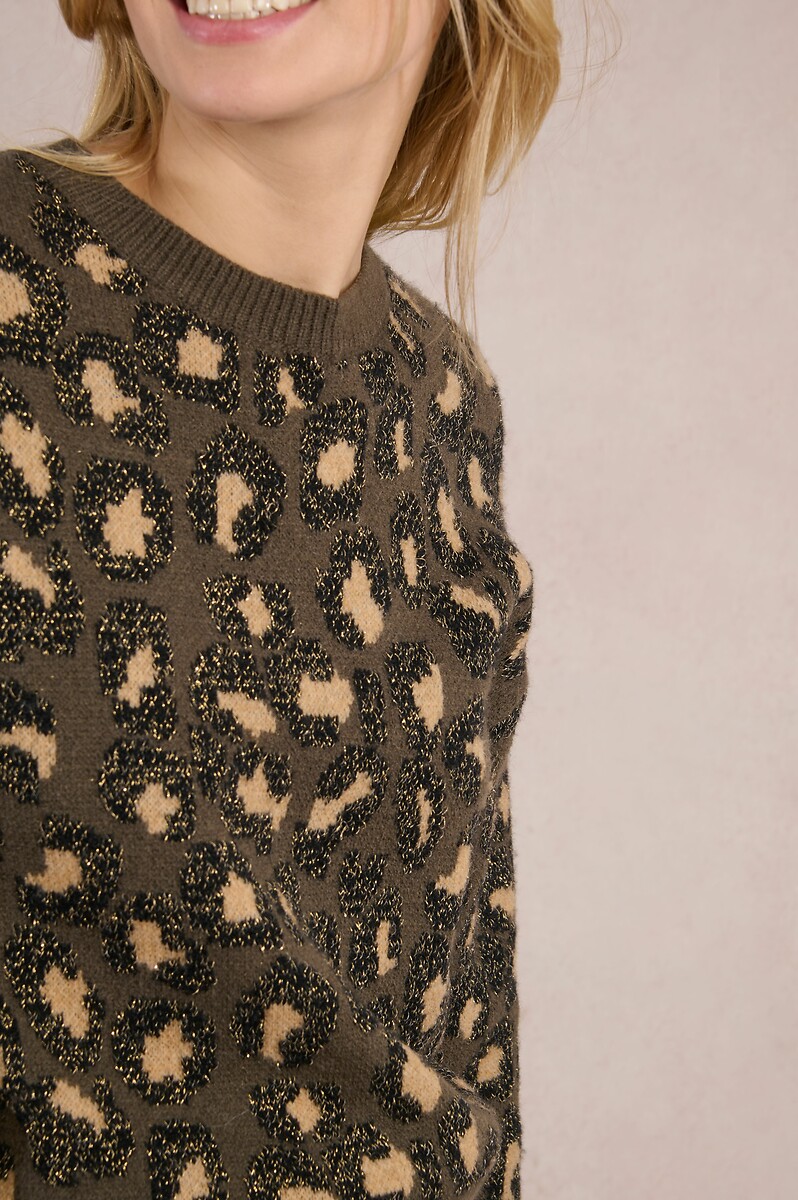 MOLLY BRACKEN<br>Suéter de malha, estampa de leopardo
