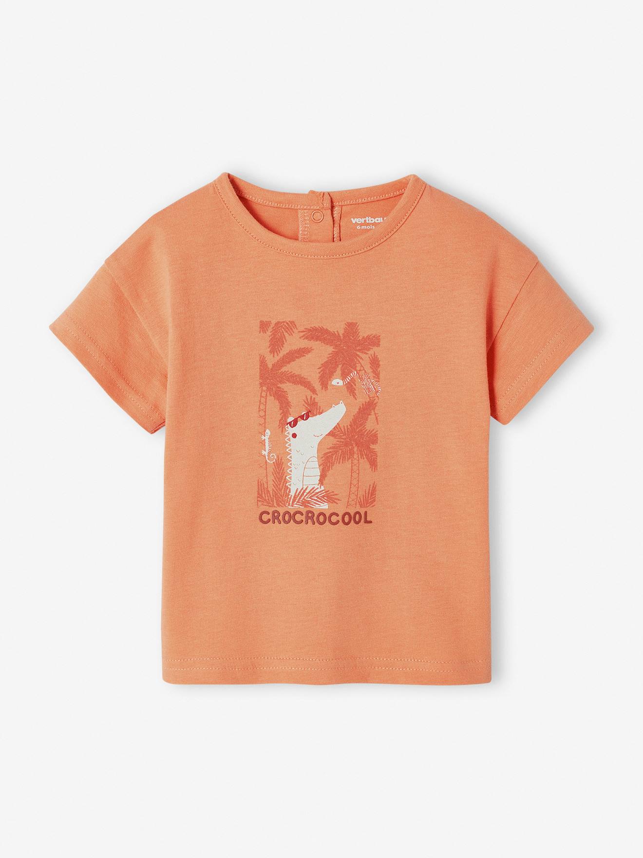 Camiseta de manga curta laranja para bebê com estampa de crocodilo