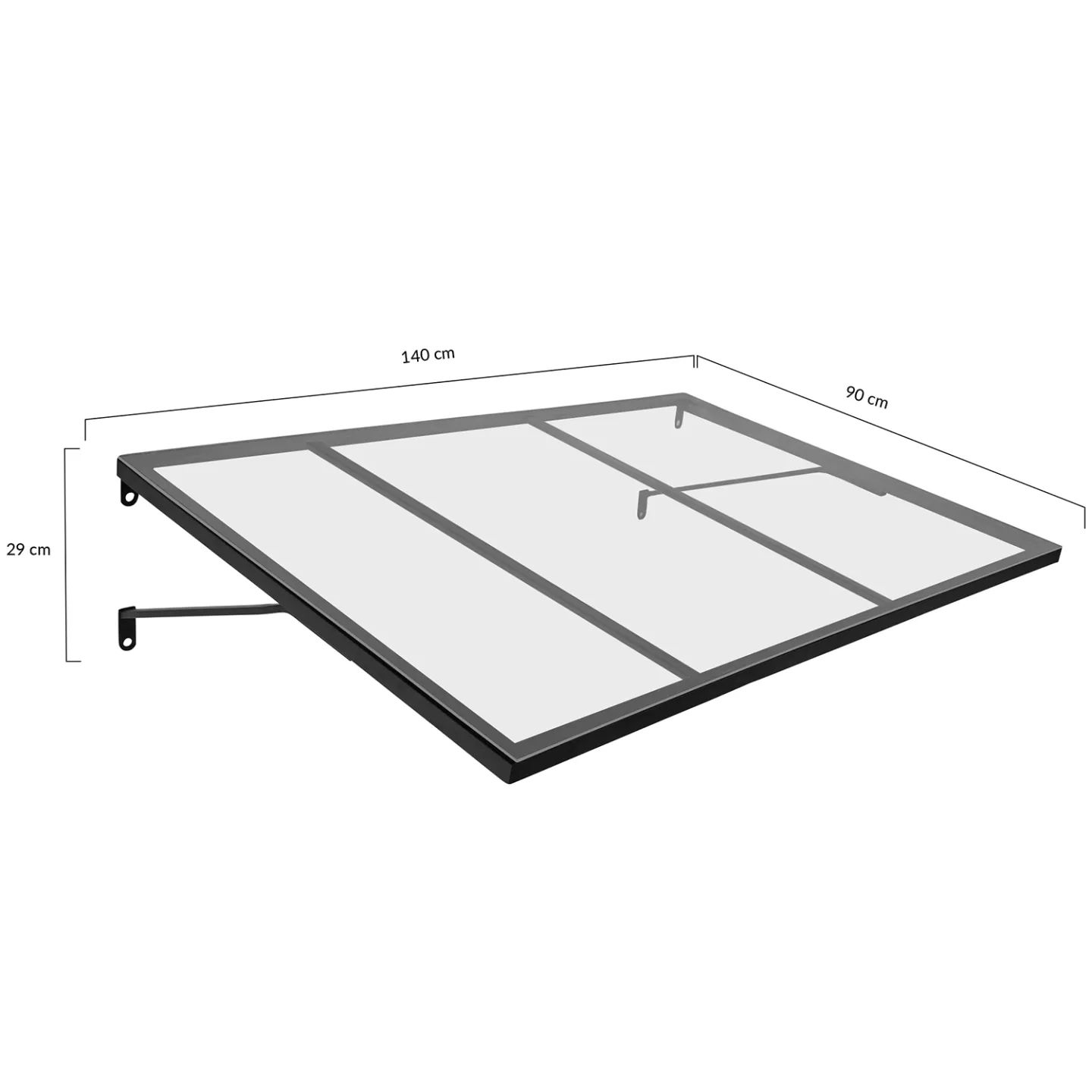 Auvent de porte marquise d'entrée JOSY noir 90 x 140 CM verrière