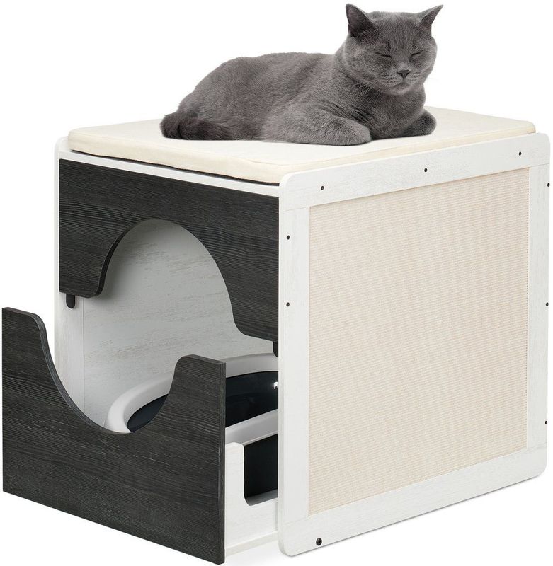 Kattenbak Kast - Wit - Met Lade - Kussen - 57 x 50 x 60 cm