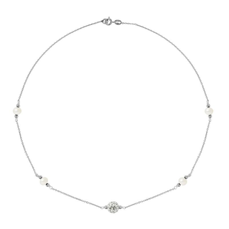 Collier Perles de culture Blanches, cristal et Argent 925