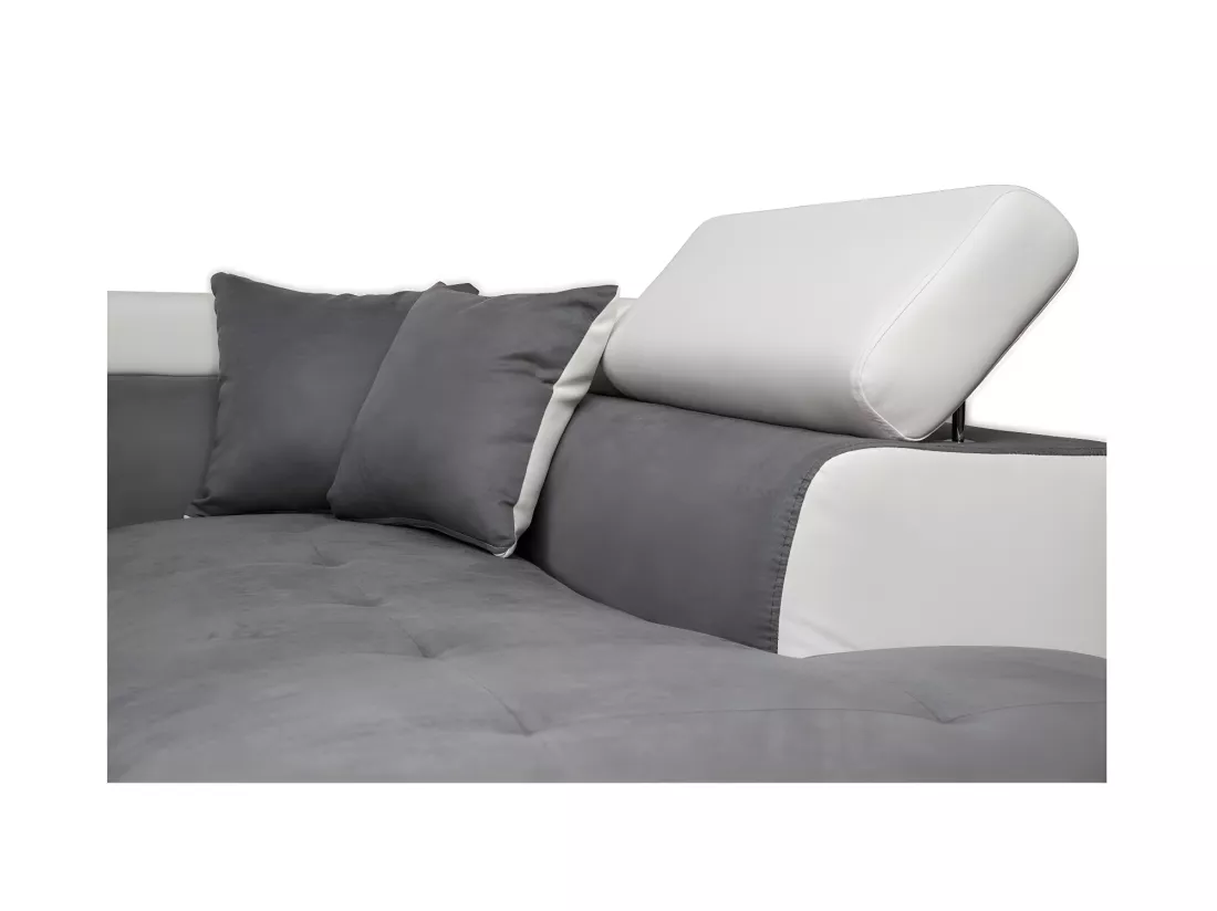 Canapé d'angle droit 5 places Rio Convertible avec coffre en microfibre et simili - Blanc/Gris - L271 x P192 x H70cm - Loungitude