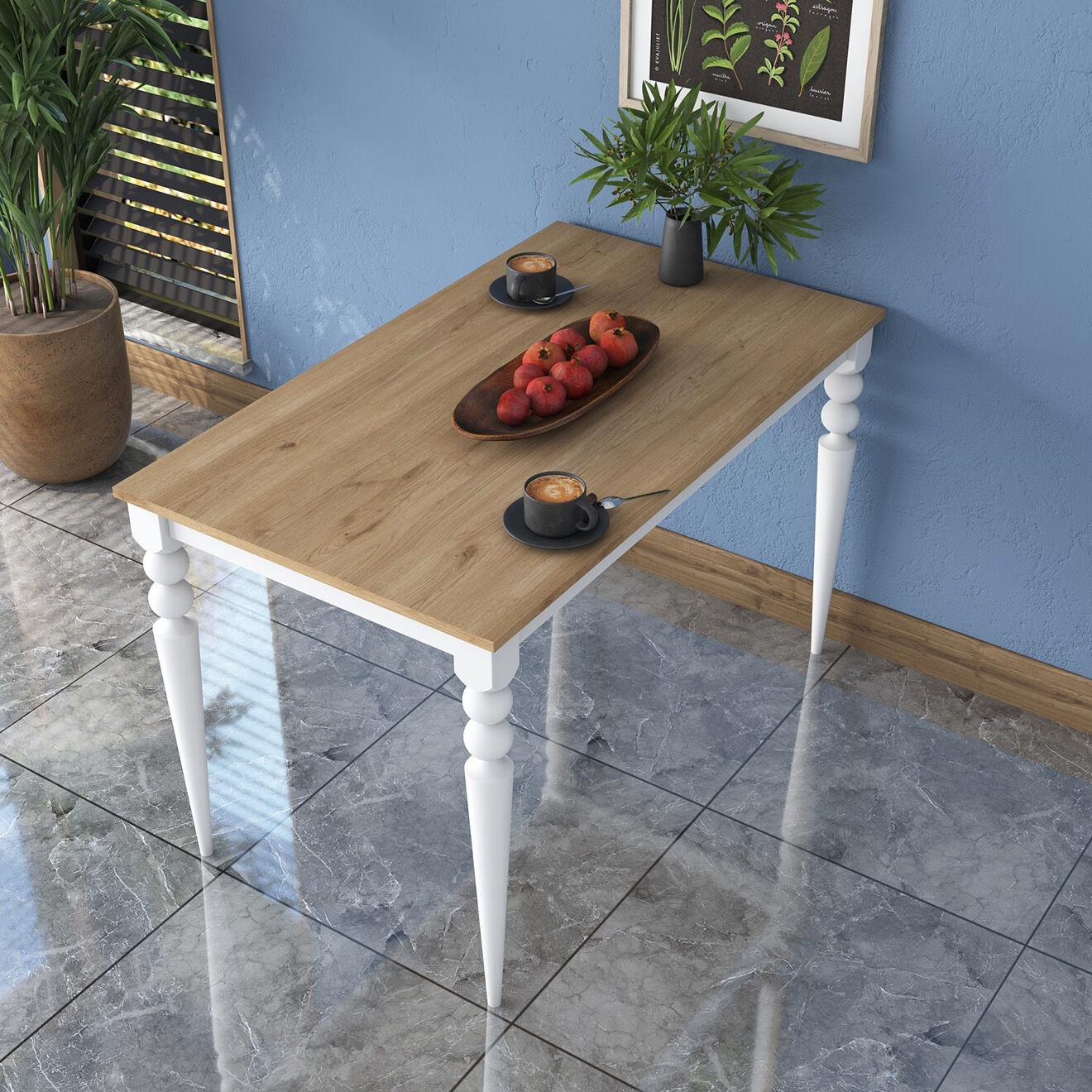 Homitis Table à manger JA104 noyer/blanc - 120x73x8x70 cm
