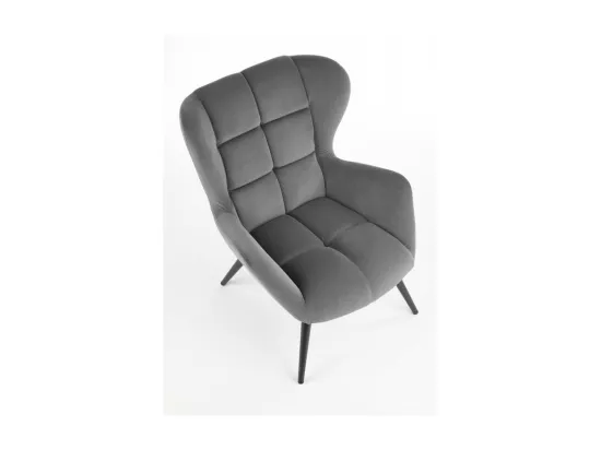 Fauteuil contemporain en velours gris avec pieds noirs en métal Glasgow