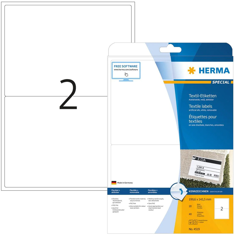 Herma Namensetiketten, 4519, 199.6 x 143.5 mm, 20 Blatt