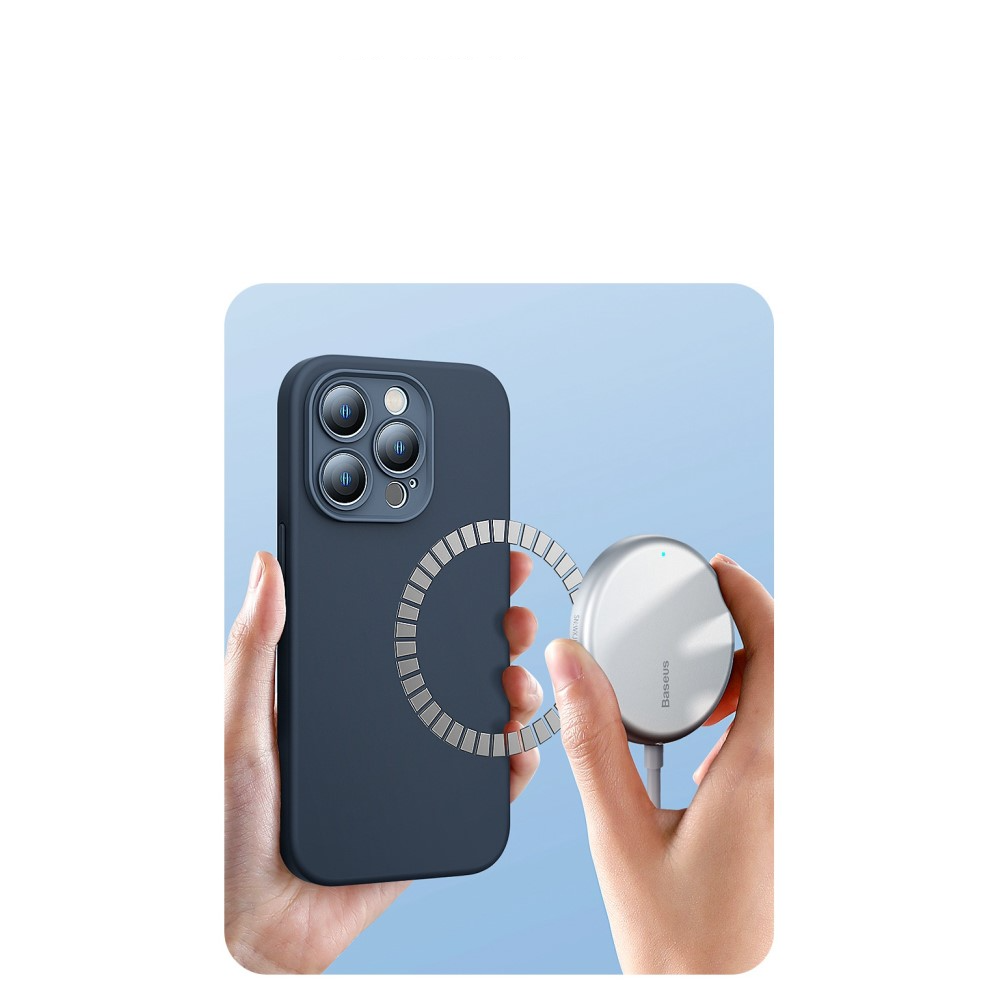 iPhone 14 Pro Max MagSafe Silikon Case Hülle mit Kameraschutz   Display Panzerglas - Dunkelblau