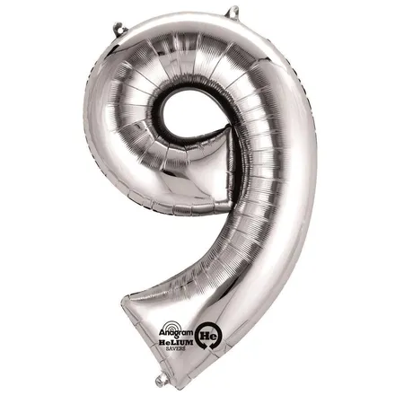 amscan Folienballon Zahl 9, silber, ca. 86cm