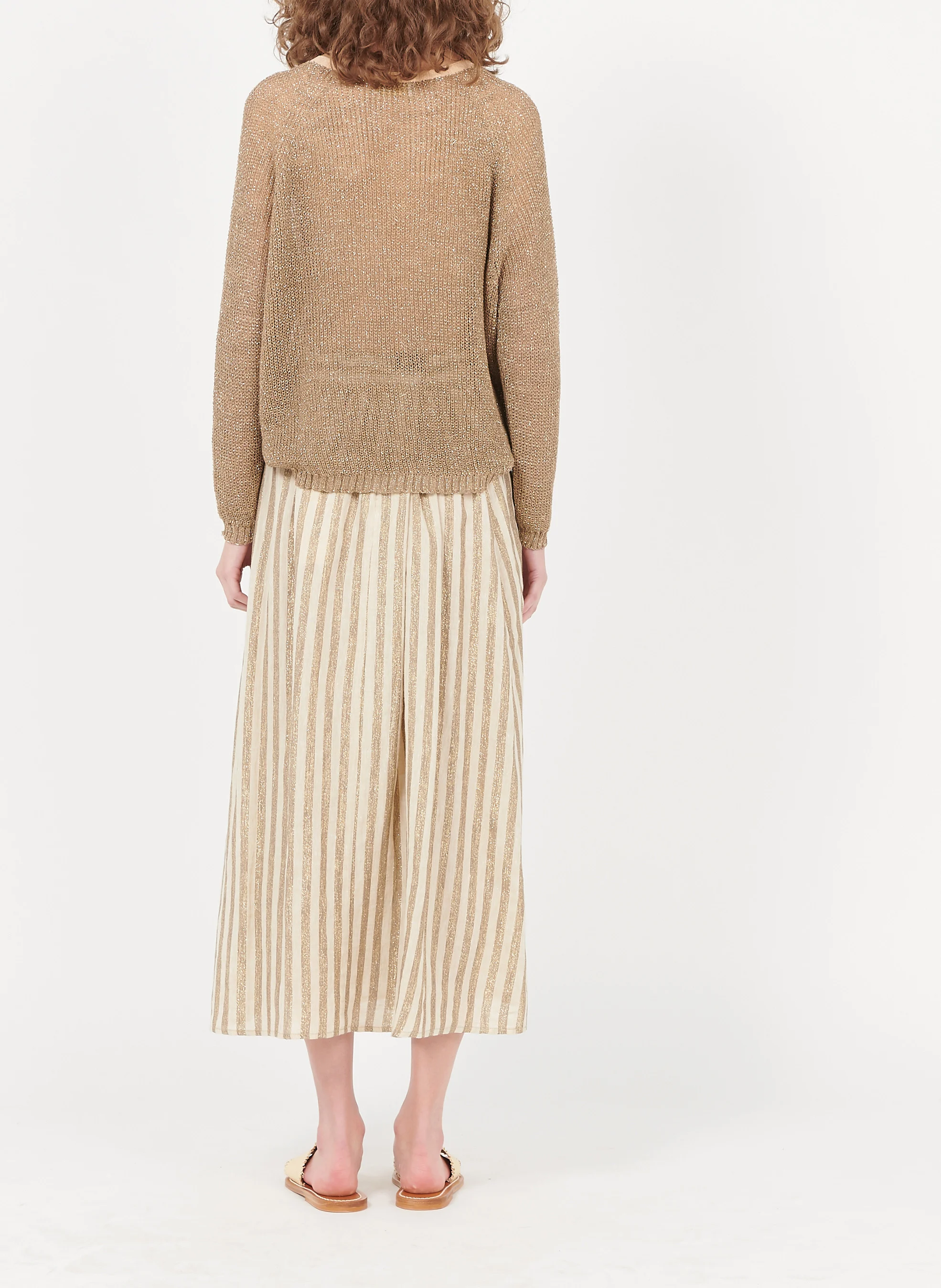RIO - Pull col rond ample en maille métallisée | Beige