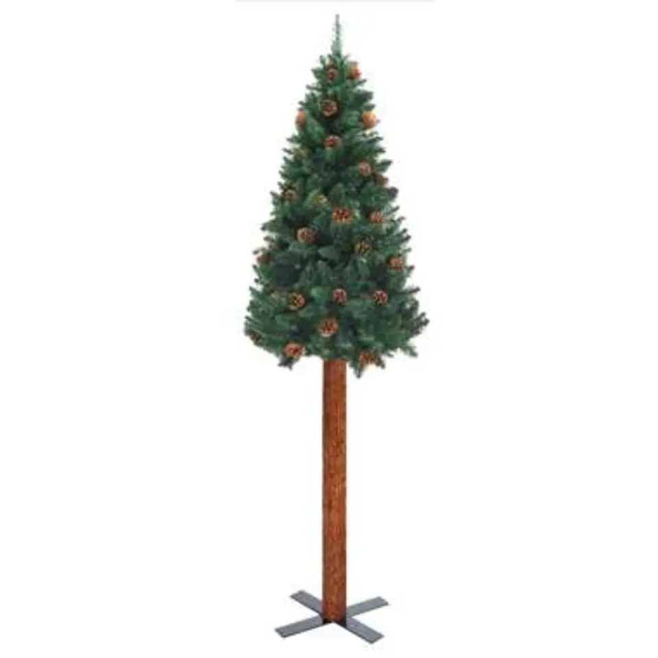 vidaXL Kerstboom met echt hout en dennenappels smal 180 cm PVC groen