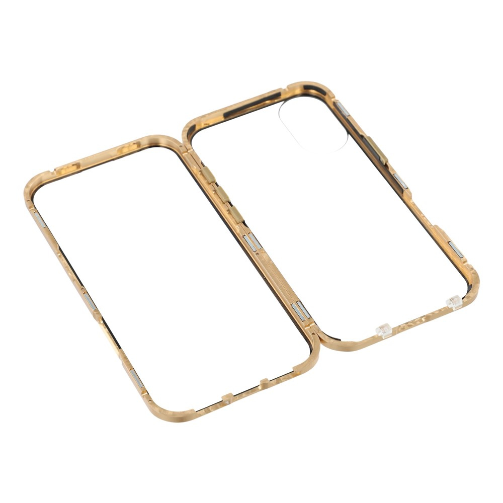 iPhone 17 Magnetische Alu Schutzhülle mit Panzer Glas Backcover   Displayschutz (Magnet-Technologie) - Gold