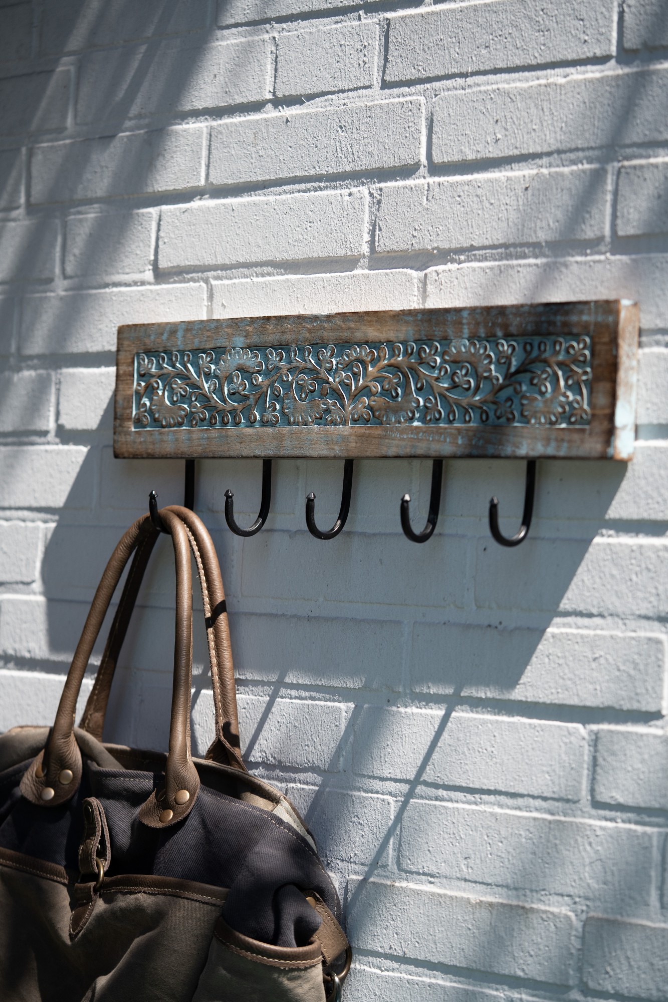 5er Wandhaken 'Adya', blau-natur, H 11 cm, B 53 cm von fischer's lagerhaus
